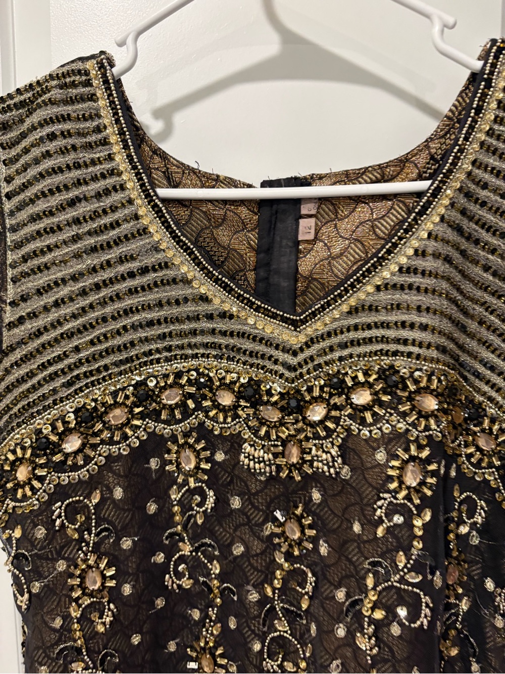 Embellished Black Lace Evening Dress with Gold Beading - Picture 6 of 10